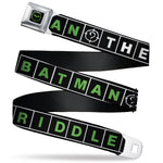 The Batman Movie Batman and Riddler Target Logo Full Color Black/Green Seatbelt Belt - The Batman Movie Crossword Puzzle Black/White/Green Webbing