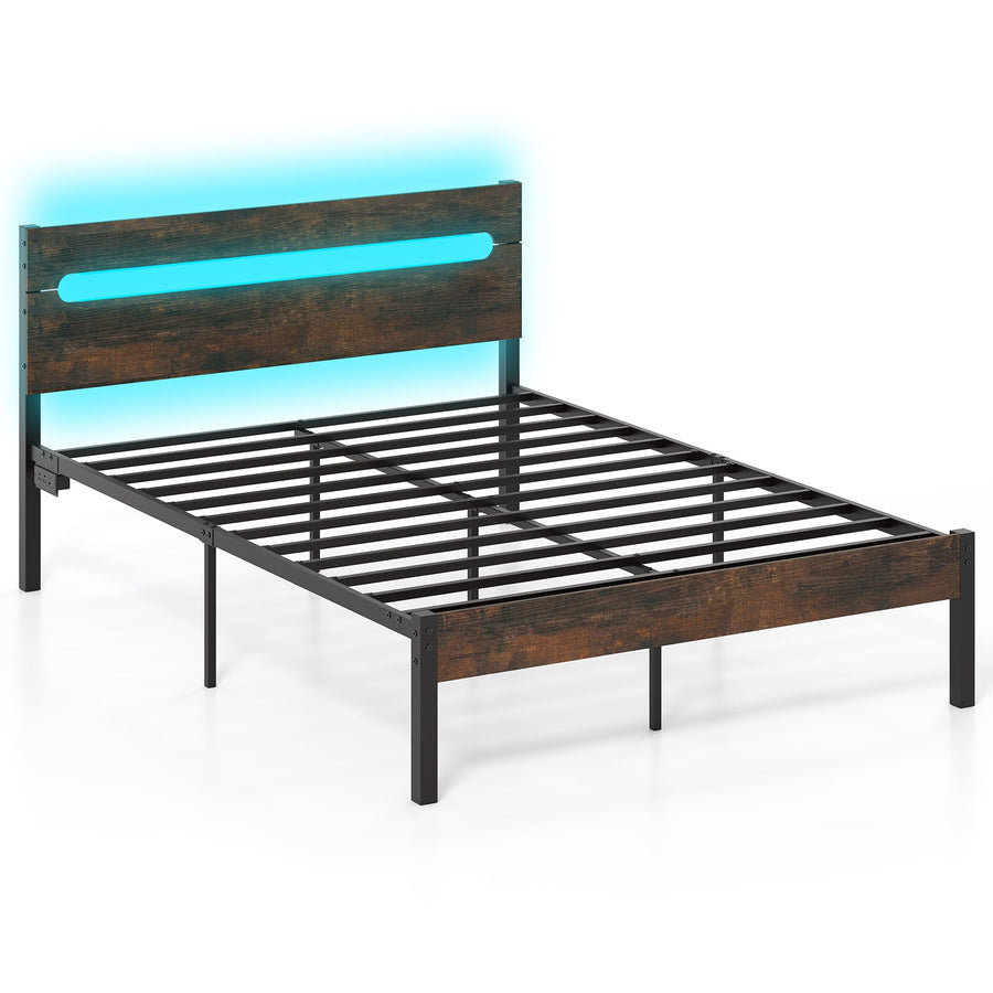 Heavy-Duty Metal Slats Support Bed Platform with Charging Station