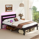 Heavy-Duty Metal Slats Support Bed Platform with Charging Station