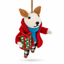 Dog In Plaid Pants With Present Felt Fabric Christmas Ornament