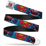 Superman Shield Weathered Full Color Blue Red Yellow Seatbelt Belt - Superman Unchained Under Sea Pose/Shield Blues/Gray/Red/Yellow Webbing