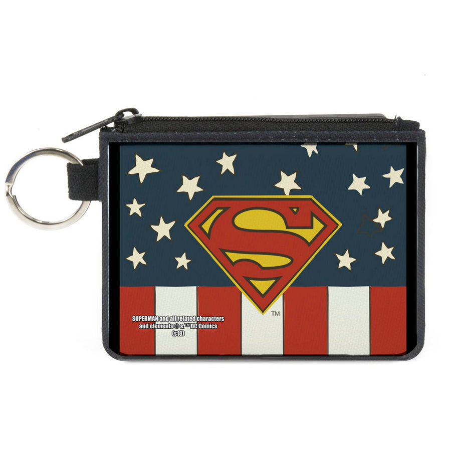 Canvas Zipper Wallet - MINI X-SMALL - Superman Shield Americana Red White Blue Yellow