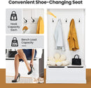 3-in-1 Entryway Hall Tree Coat Rack Shoe Bench with Hooks and Bottom Storage-White