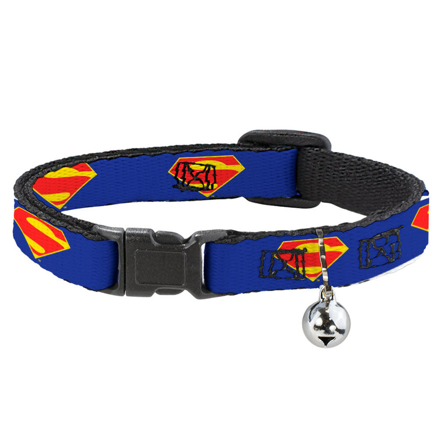 Cat Collar Breakaway with Bell - DC League of Super-Pets Superman Shield Logo Blue Red Yellow