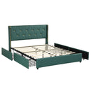 Full/Queen Size Upholstered Bed Frame with 4 Drawers-Green