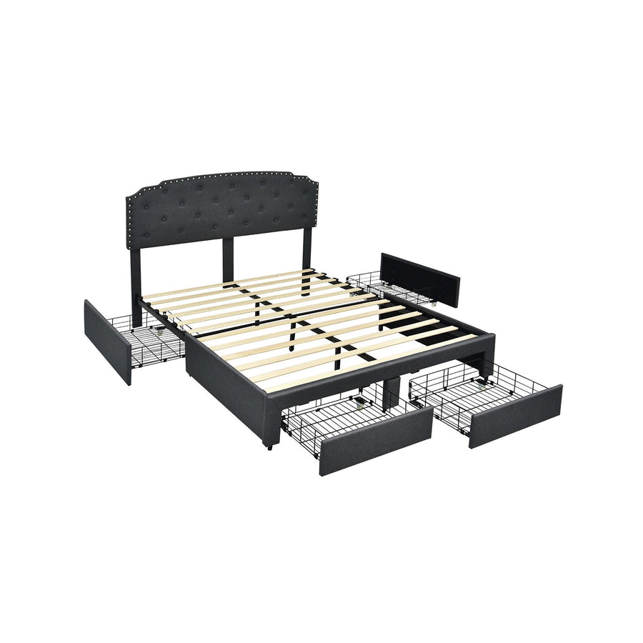 Platform Bed Frame with 4 Storage Drawers and Adjustable Headboard