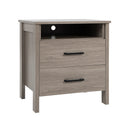 Modern Wood Grain Nightstand with Cable Hole and Open Compartment