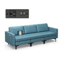 Convertible Leather Sofa Couch with Magazine Pockets 3-Seat with 2 USB Port