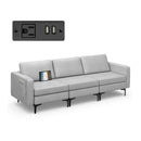 Convertible Leather Sofa Couch with Magazine Pockets 3-Seat with 2 USB Port