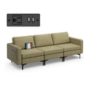Convertible Leather Sofa Couch with Magazine Pockets 3-Seat with 2 USB Port