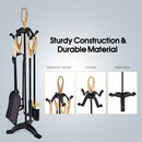5 Pieces Rustic Heavy Duty Compact Wrought Iron Fireplace Tools Set