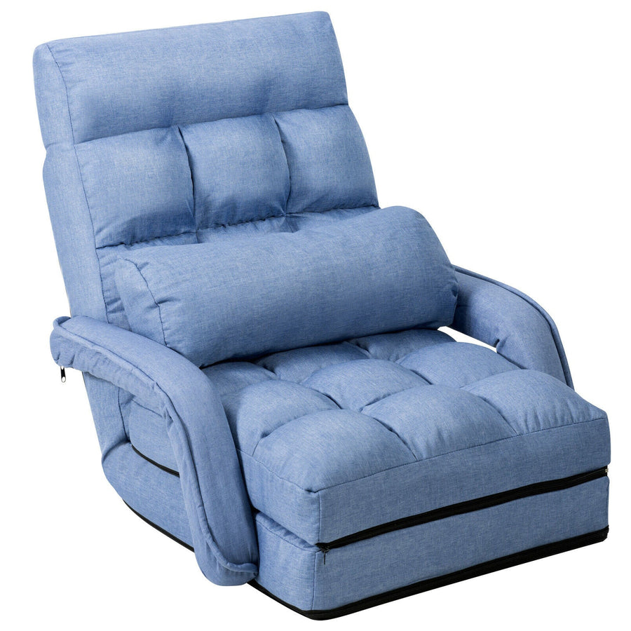 Folding Lazy Floor Chair Sofa with Armrests and Pillow