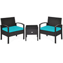 3 Piece PE Rattan Wicker Sofa Set with Washable and Removable Cushion for Patio-Turquoise