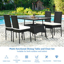 5-Piece Rattan Patio Dining Set with Glass Top & Cushions