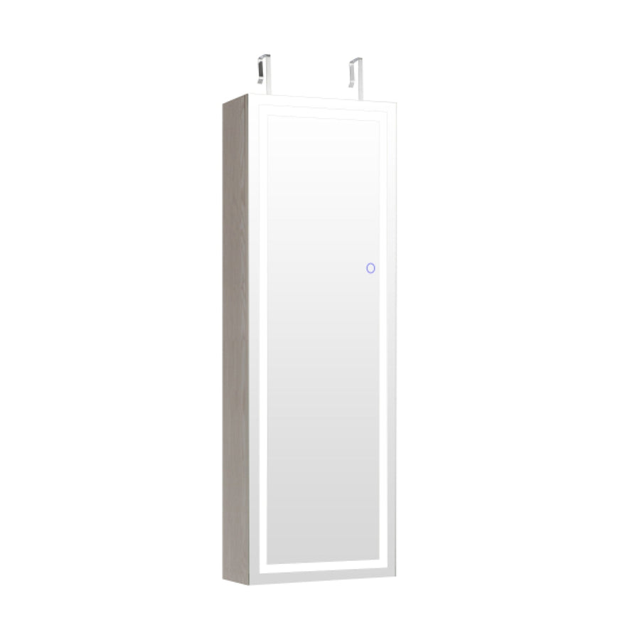 Mirrored Jewelry Armoire with Full Length Mirror and 2 Internal LED Lights