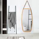 Modern Wall Mirror with Bamboo Frame and Adjustable Leather Strap