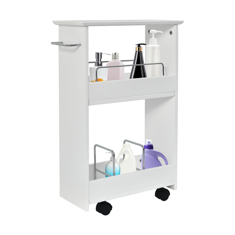 Slim Rolling 3-Tier Bathroom Mobile Shelving Cabinet wih Handle