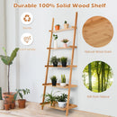 5-Tier Ladder Shelf Bamboo Bookshelf Wall-Leaning Storage Display Plant Stand-Natural