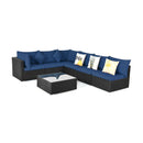 7 Pieces Sectional Wicker Furniture Sofa Set with Tempered Glass Top-Red