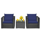 3 Pieces Patio Wicker Conversation Set with Cushion