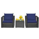 3 Pieces Patio Wicker Conversation Set with Cushion