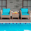 3 Pieces Patio Rattan Furniture Set with Washable Cushion for Yard Porch
