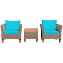 3 Pieces Patio Rattan Furniture Set with Washable Cushion for Yard Porch