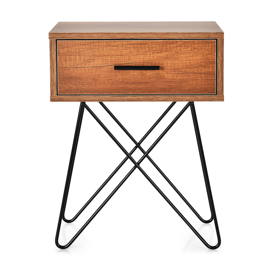 Nightstand Coffee Table Storage Display with Steel Legs and 1 Drawer