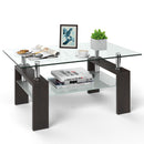 Rectangular Tempered Glass Coffee Table with Shelf