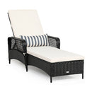 Patio Wicker Chaise Lounge Chair with Pillow and Adjustable Backrest with Cushion-Black