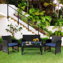 4 Pieces Patio Rattan Cushioned Furniture Set with Coffee Table-Black