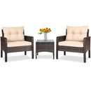 3 Pcs Outdoor Patio Rattan Conversation Set with Seat Cushions-Black