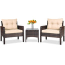 3 Pcs Outdoor Patio Rattan Conversation Set with Seat Cushions-Black