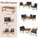 4 Pieces PE Rattan Patio Furniture Set with Solid Acacia Wood