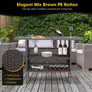 Outdoor Wicker Bar Table with 2 Metal Mesh Shelves
