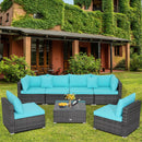 7 Pieces Patio Rattan Furniture Set Sectional Sofa Garden Cushion