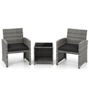 3 Pieces Patio Furniture Set with Tempered Glass Coffee Table and Soft Seat Cushions