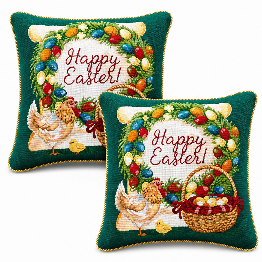 Set of 2 Happy Easter & Easter Eggs Throw Pillow Covers