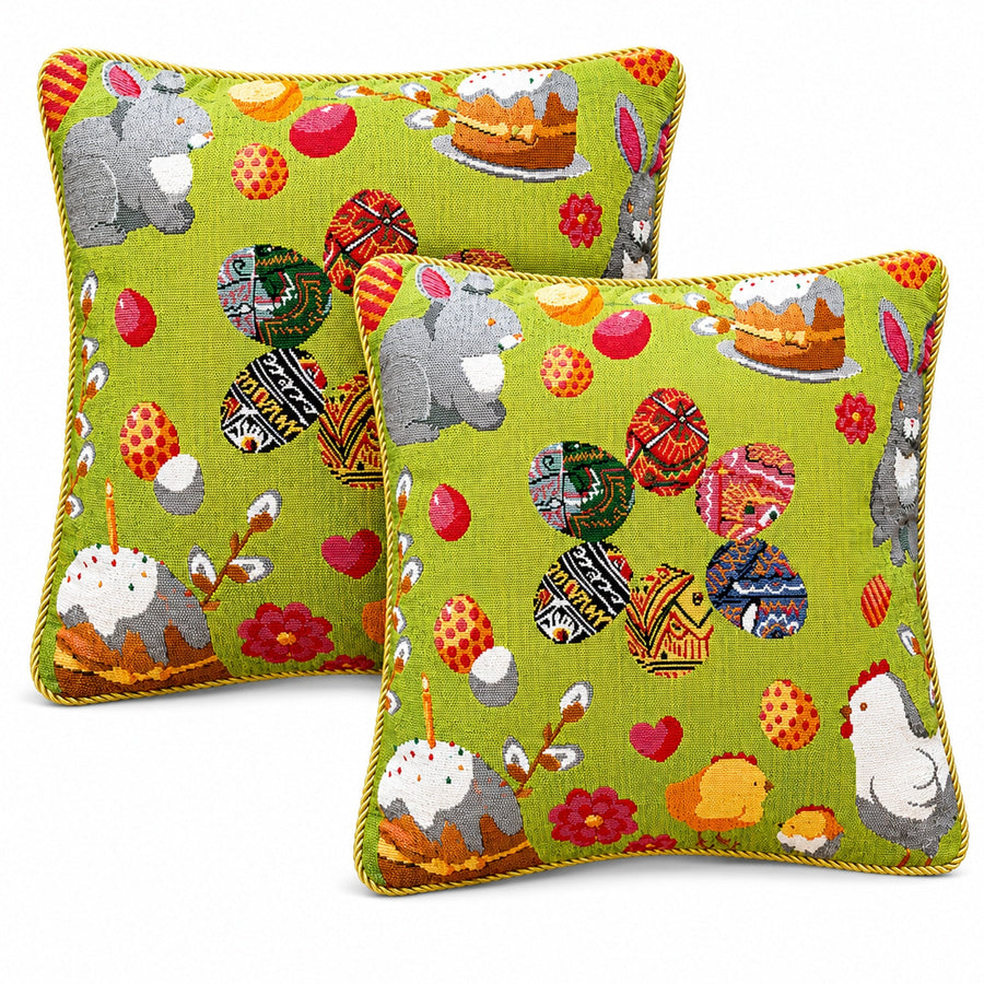 Set of 2 Easter Eggs with Bunny, Chicks and Willow Tree Throw Pillow Covers