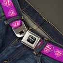 Superman Black Silver Seatbelt Belt - Superman Logo in Heart Purple/White/Pink Webbing