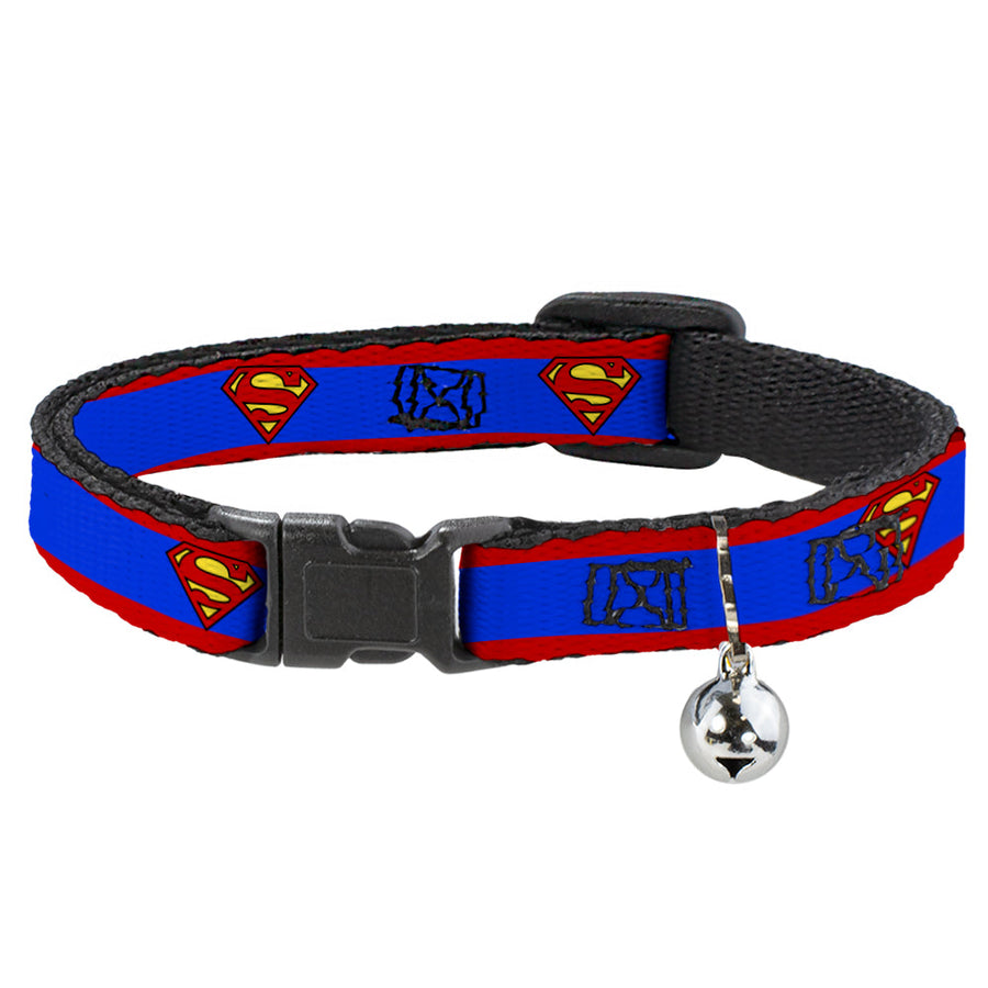 Cat Collar Breakaway - Superman Shield Stripe Red Blue