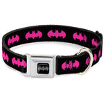 Batman Black Silver Seatbelt Buckle Collar - Batman Signal Black/Fuchsia