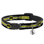 Cat Collar Breakaway - BATMAN Bat Signal Triple Stripe Black White Yellow