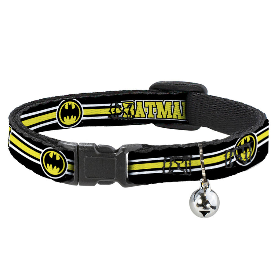 Cat Collar Breakaway - BATMAN Bat Signal Triple Stripe Black White Yellow