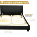 Full Upholstered Platform Bed Frame with Headboard Wood Slat
