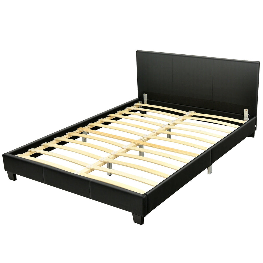 Full Upholstered Platform Bed Frame with Headboard Wood Slat