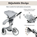 Folding Aluminum Infant Reversible Stroller with Diaper Bag-Gray