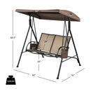 2-Person Patio Swing with Adjustable Canopy and 2 Storage Pocket-Brown