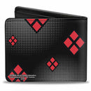 Bi-Fold Wallet - Chibi Harley Quinn Splits Dots Diamonds Black Gray Red