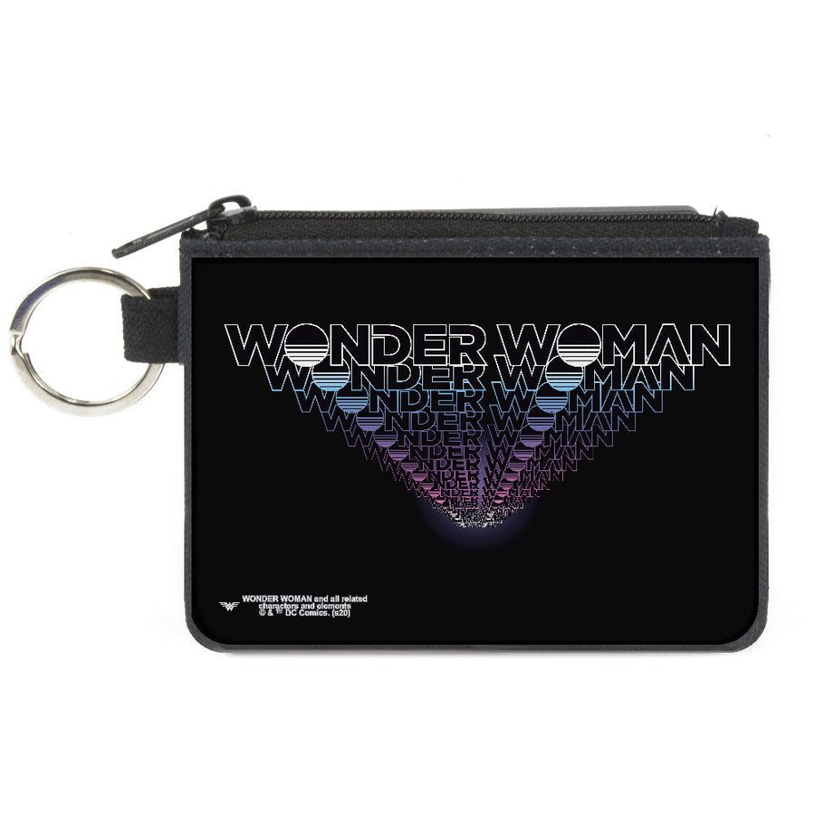 Canvas Zipper Wallet - MINI X-SMALL - WONDER WOMAN 1984 Text Infinity Repeat Black White Blues Pinks